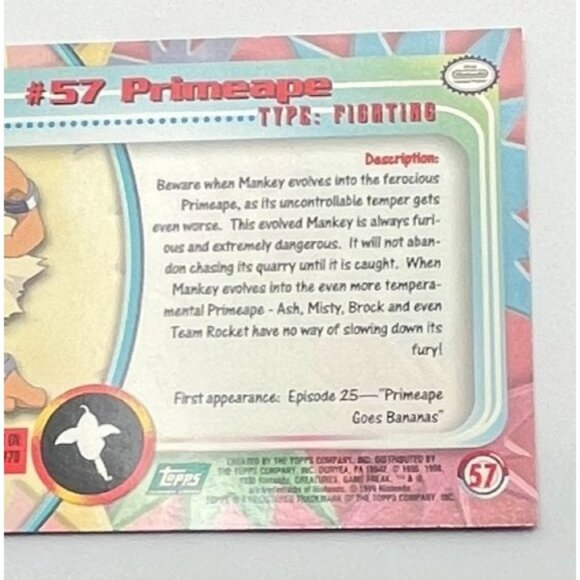 Primeape Pokemon Card Topps #57 TV Animation Edition Series Green Logo - Picture 4 of 5